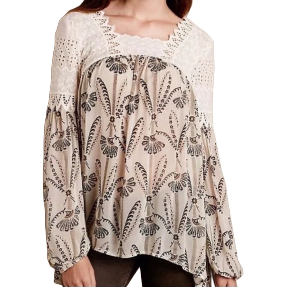 Anthropologie Floreat Cantata Peasant Lace Yoke Blouse